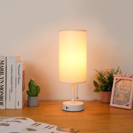 Brilagi - Lampada da tavolo con porta USB TABLON 1xE27/25W/230V bianca/crema