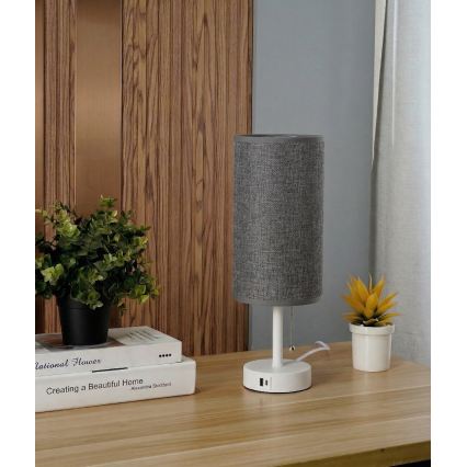 Brilagi - Lampada da tavolo con porta USB TABLON 1xE27/25W/230V bianco/grigio