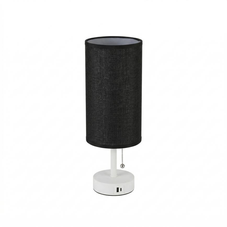 Brilagi - Lampada da tavolo con porta USB TABLON 1xE27/25W/230V bianco/nero