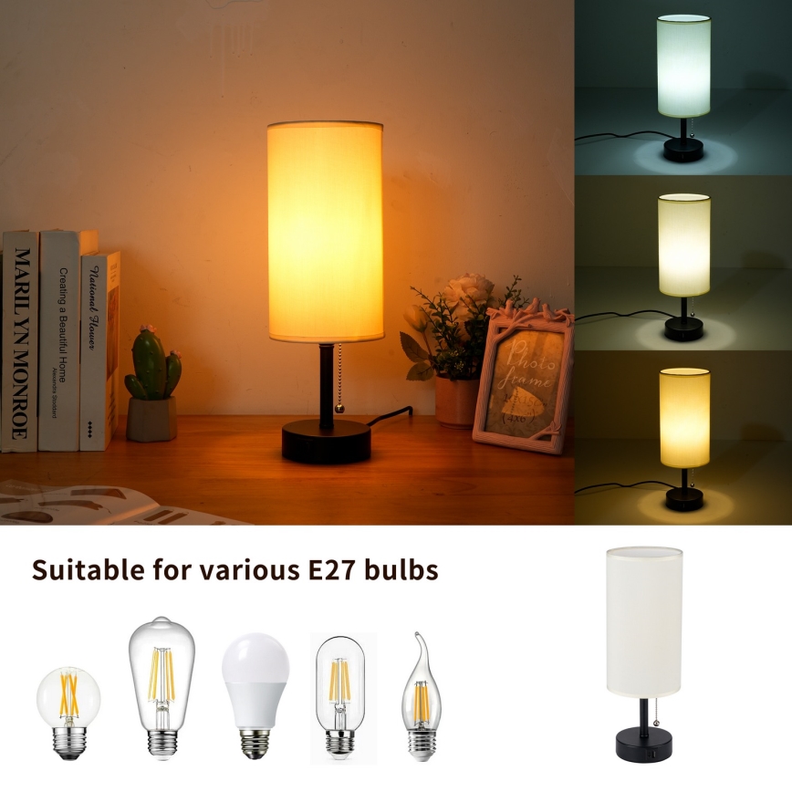 Brilagi - Lampada da tavolo con porta USB TABLON 1xE27/25W/230V nero/crema
