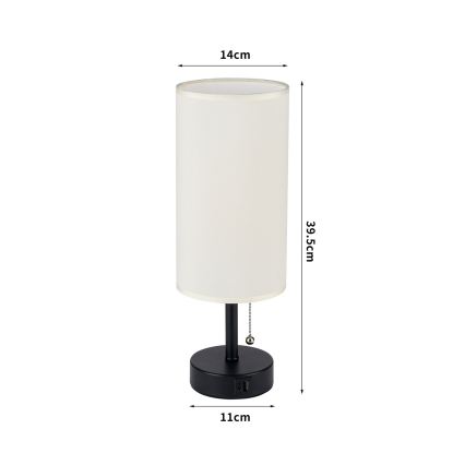 Brilagi - Lampada da tavolo con porta USB TABLON 1xE27/25W/230V nero/crema