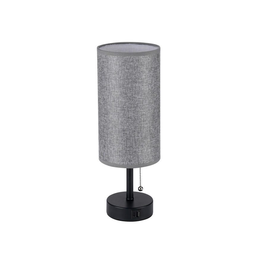 Brilagi - Lampada da tavolo con porta USB TABLON 1xE27/25W/230V nero/grigio