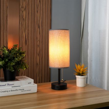 Brilagi - Lampada da tavolo con porta USB TABLON 1xE27/25W/230V nero/grigio
