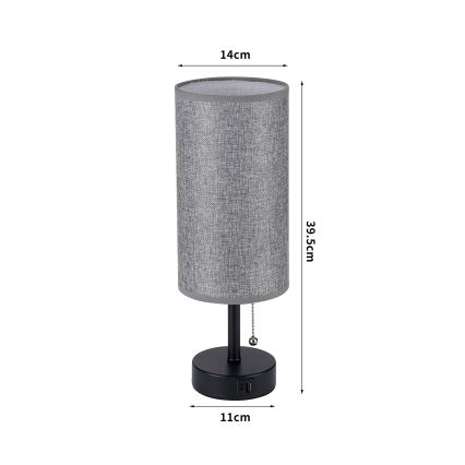 Brilagi - Lampada da tavolo con porta USB TABLON 1xE27/25W/230V nero/grigio