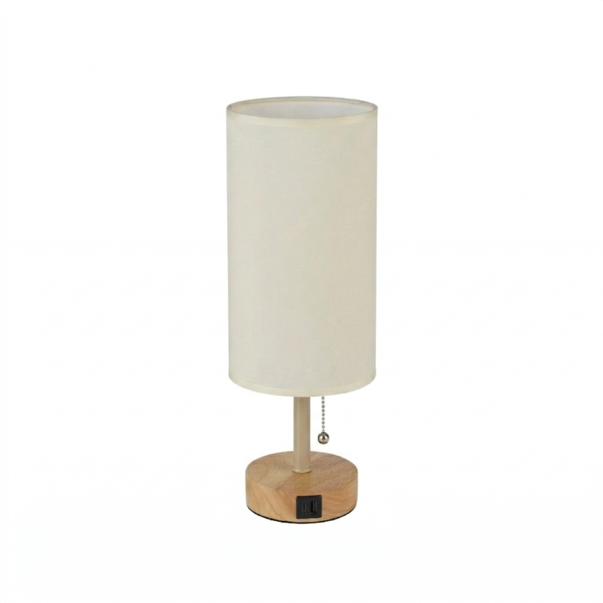 Brilagi - Lampada da tavolo con porta USB TABLON 1xE27/25W/230V rovere/beige/crema