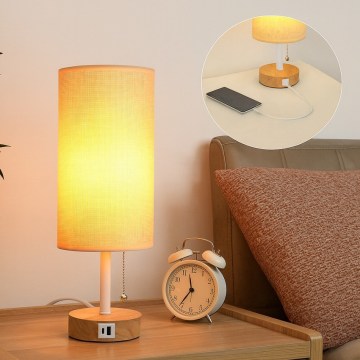 Brilagi - Lampada da tavolo con porta USB TABLON 1xE27/25W/230V rovere/bianco/beige
