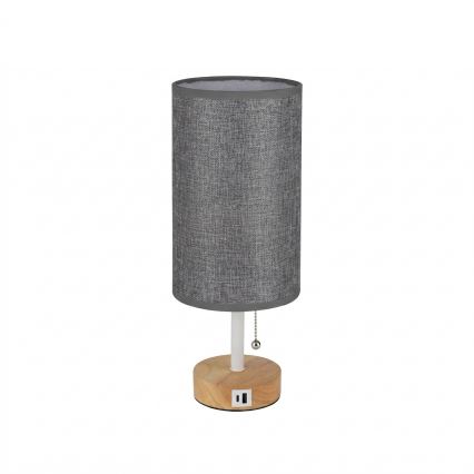 Brilagi - Lampada da tavolo con porta USB TABLON 1xE27/25W/230V rovere/bianco/grigio