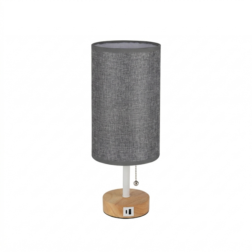 Brilagi - Lampada da tavolo con porta USB TABLON 1xE27/25W/230V rovere/bianco/grigio