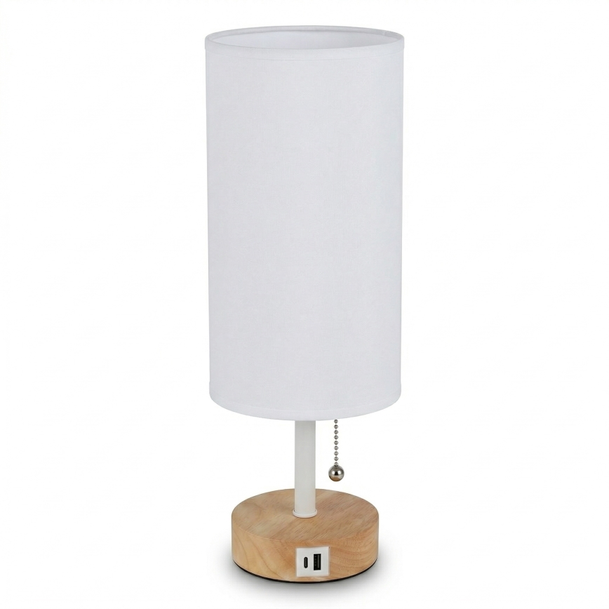 Brilagi - Lampada da tavolo con porta USB TABLON 1xE27/25W/230V rovere/bianco