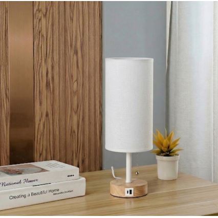 Brilagi - Lampada da tavolo con porta USB TABLON 1xE27/25W/230V rovere/bianco