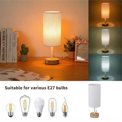 Brilagi - Lampada da tavolo con porta USB TABLON 1xE27/25W/230V rovere/bianco