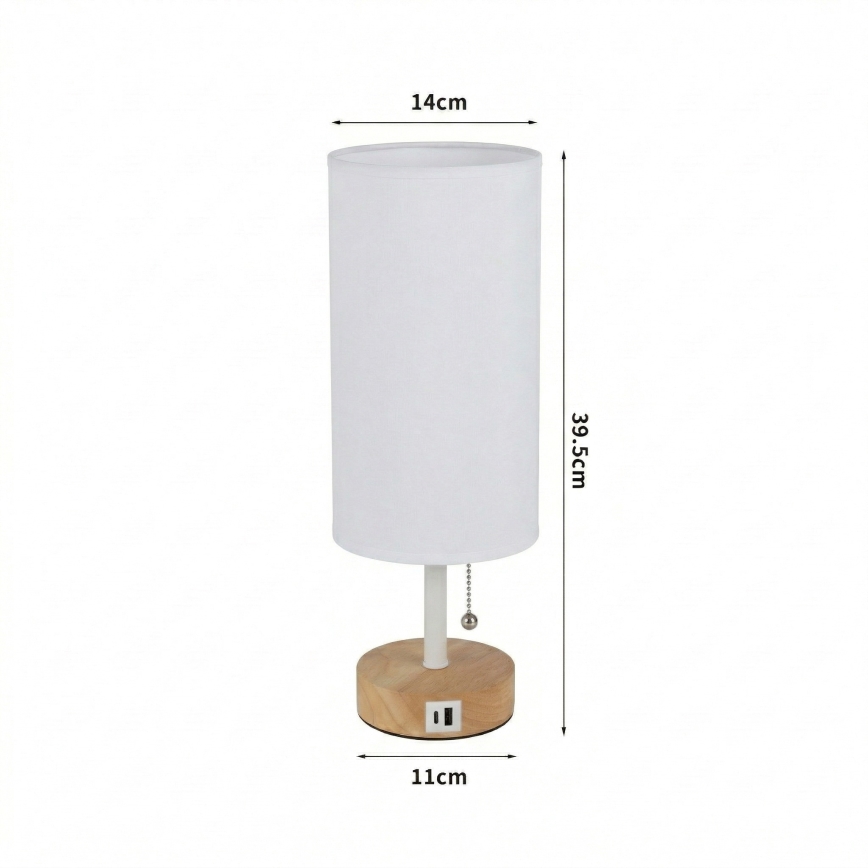 Brilagi - Lampada da tavolo con porta USB TABLON 1xE27/25W/230V rovere/bianco