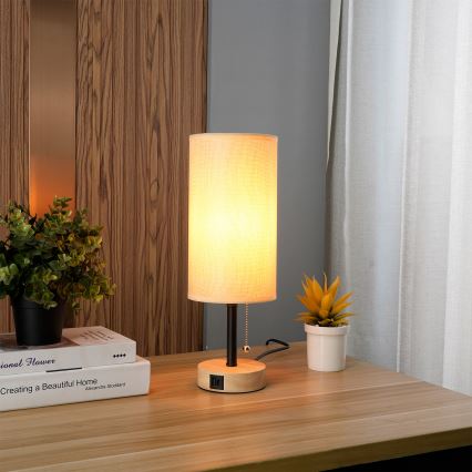 Brilagi - Lampada da tavolo con porta USB TABLON 1xE27/25W/230V rovere/nero/beige