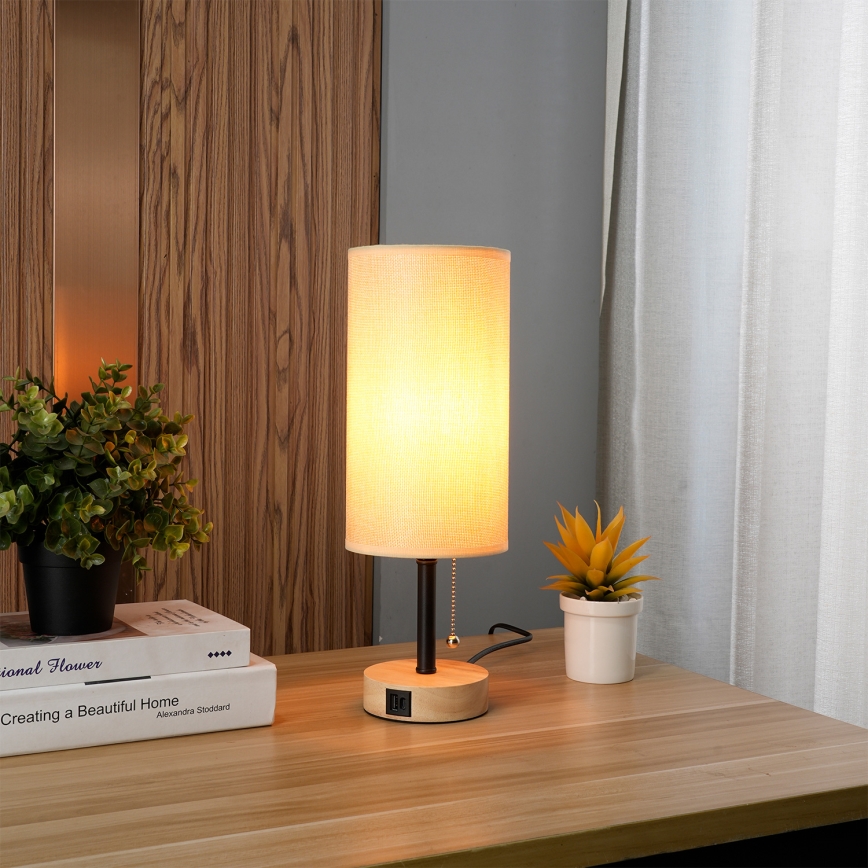 Brilagi - Lampada da tavolo con porta USB TABLON 1xE27/25W/230V rovere/nero/beige