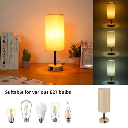 Brilagi - Lampada da tavolo con porta USB TABLON 1xE27/25W/230V rovere/nero/beige