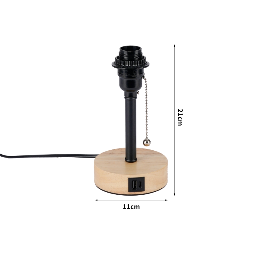 Brilagi - Lampada da tavolo con porta USB TABLON 1xE27/25W/230V rovere/nero