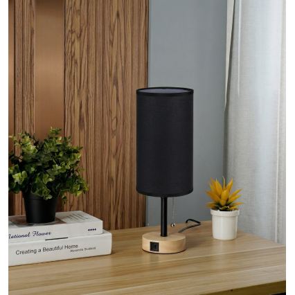 Brilagi - Lampada da tavolo con porta USB TABLON 1xE27/25W/230V rovere/nero