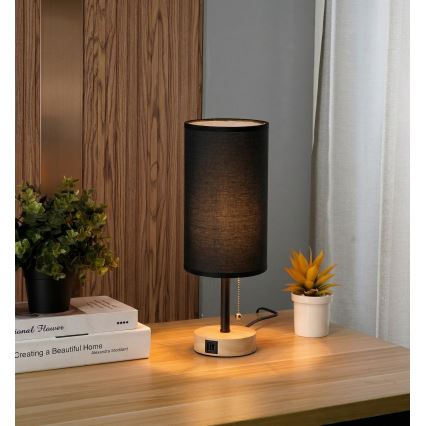 Brilagi - Lampada da tavolo con porta USB TABLON 1xE27/25W/230V rovere/nero