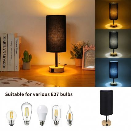 Brilagi - Lampada da tavolo con porta USB TABLON 1xE27/25W/230V rovere/nero
