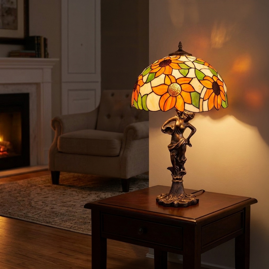 Brilagi - Lampada da tavolo in vetro stile Tiffany SUNFLOWER 1xE27/60W/230V