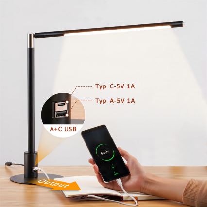 BRILAGI - LED Lampada da tavolo dimmerabile con porte USB VARIO LED/7W/230V 3000-6500K CRI 96 nera