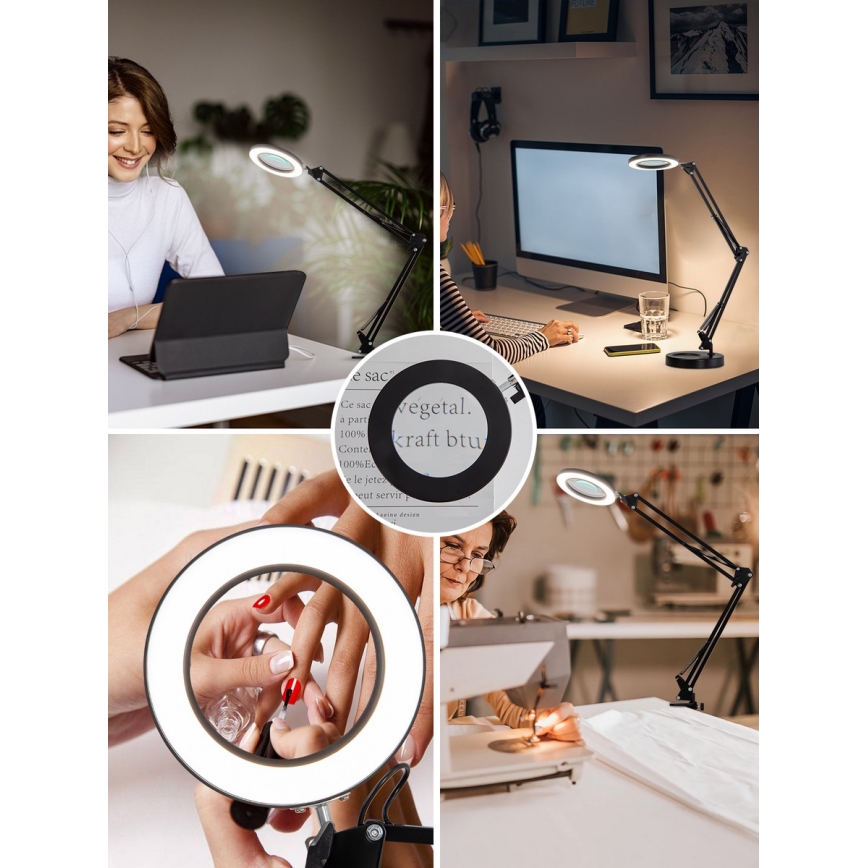 Brilagi - Lampada da tavolo LED dimmerabile con una lente d'ingrandimento LENS LED/12W/5V 3000/4200/6000K nero