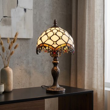 Brilagi - Lampada da tavolo Tiffany in vetro color avorio 1xE27/60W/230V