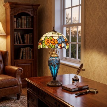 Brilagi - Lampada da tavolo Tiffany in vetro colorato JUNGLE 1xE27/60W/230V + 1xE14/40W