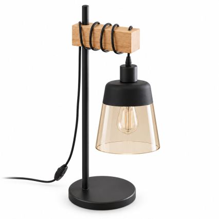 BRILAGI - Lampada da tavolo WOOD GLASS 1xE27/40W/230V marrone/nero/beige fumé