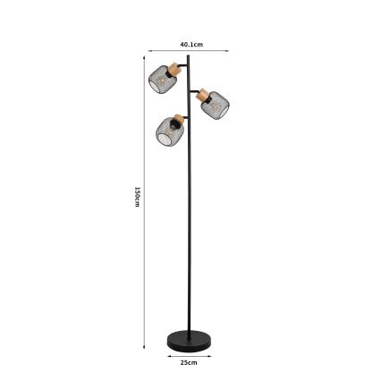 Brilagi - Lampada da terra BASKLITE 3xE27/15W/230V legno di hevea/nera