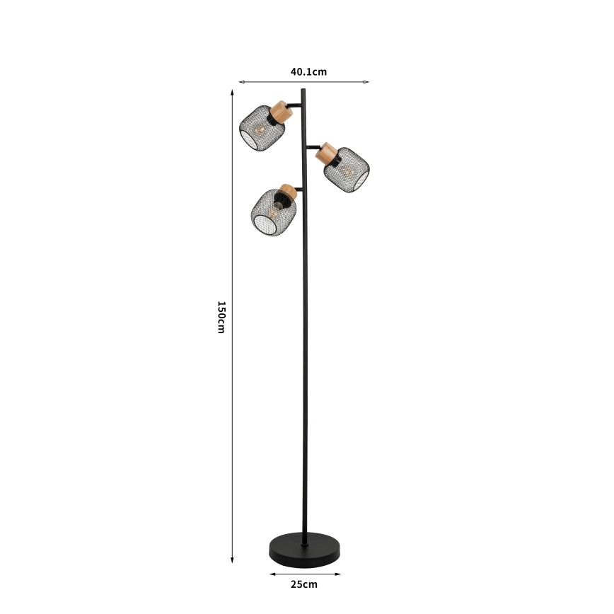 Brilagi - Lampada da terra BASKLITE 3xE27/15W/230V legno di hevea/nera