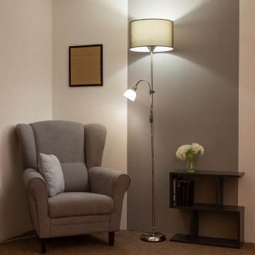Brilagi - Lampada da terra CERIA 1xE27/100W/230V + 1xE14/25W cromo opaco/marrone