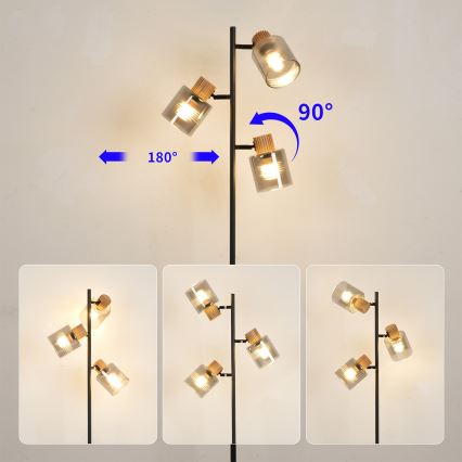 Brilagi - Lampada da terra HYGGE 3xE14/15W/230V legno/fumé