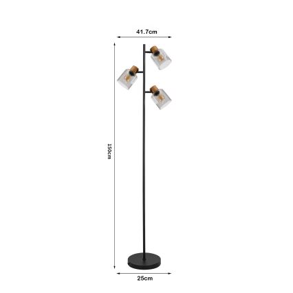 Brilagi - Lampada da terra HYGGE 3xE14/15W/230V legno/fumé