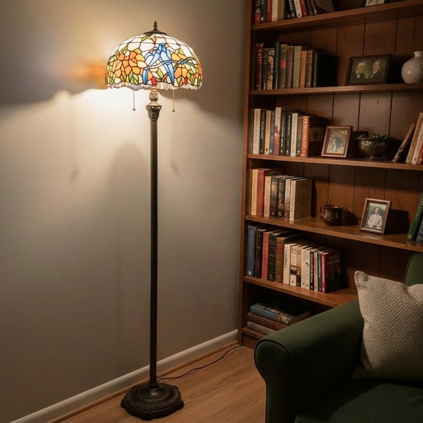 Brilagi - Lampada da terra in vetro Tiffany JUNGLE 2xE27/60W/230V