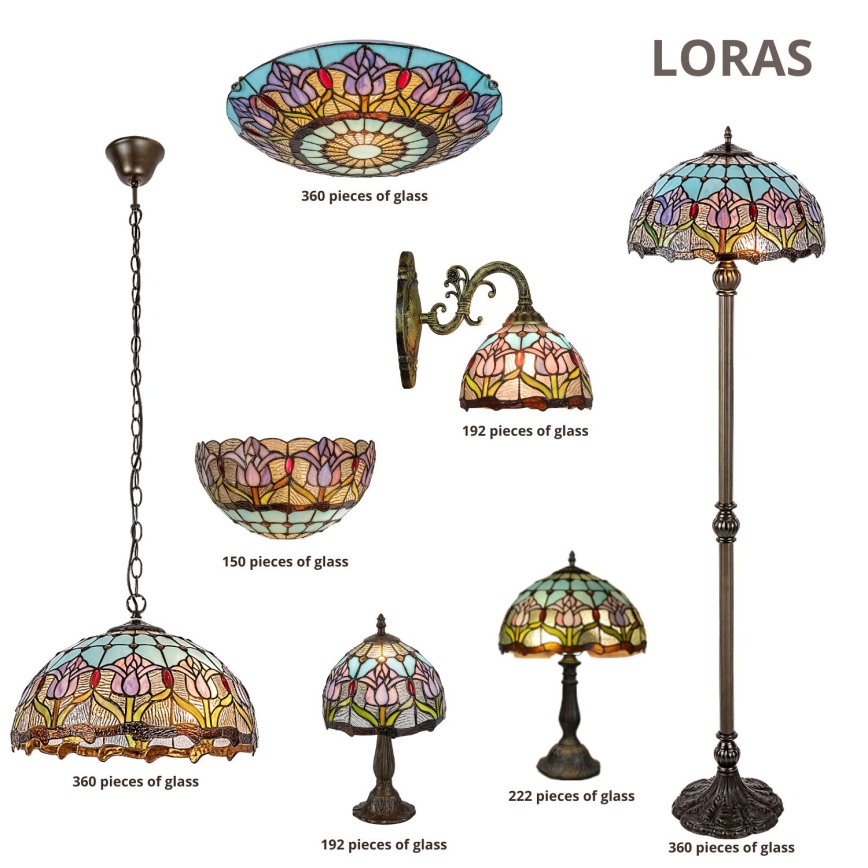 Brilagi - Lampada da terra in vetro Tiffany LORAS 2xE27/60W/230V