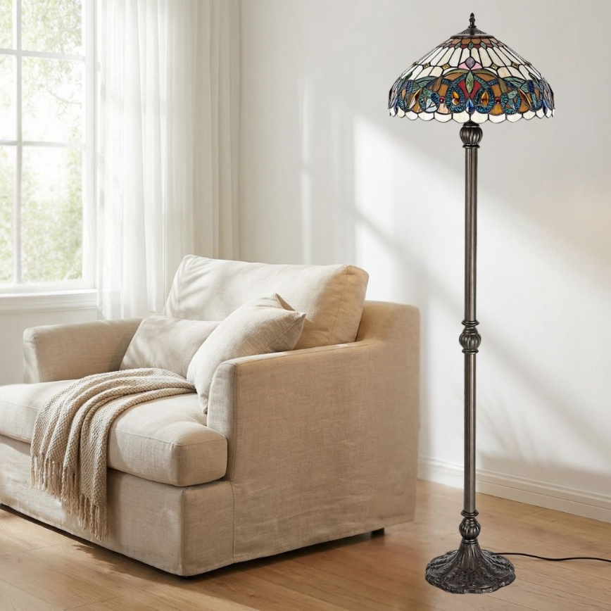Brilagi - Lampada da terra in vetro Tiffany LUISA 2xE27/60W/230V