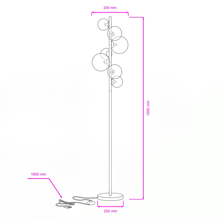 Brilagi - Lampada da terra LED MILLA 7xG9/3W/230V nero cromato/vetro fumé