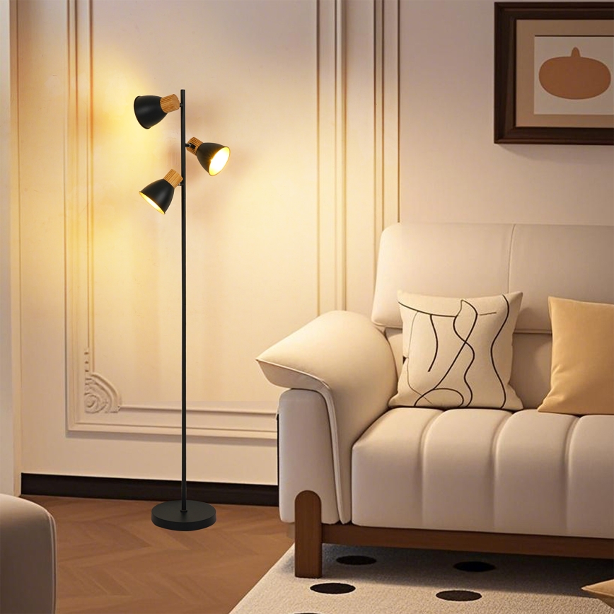 Brilagi - Lampada da terra ODENSE 3xE14/10W/230V legno di caucciù/nero