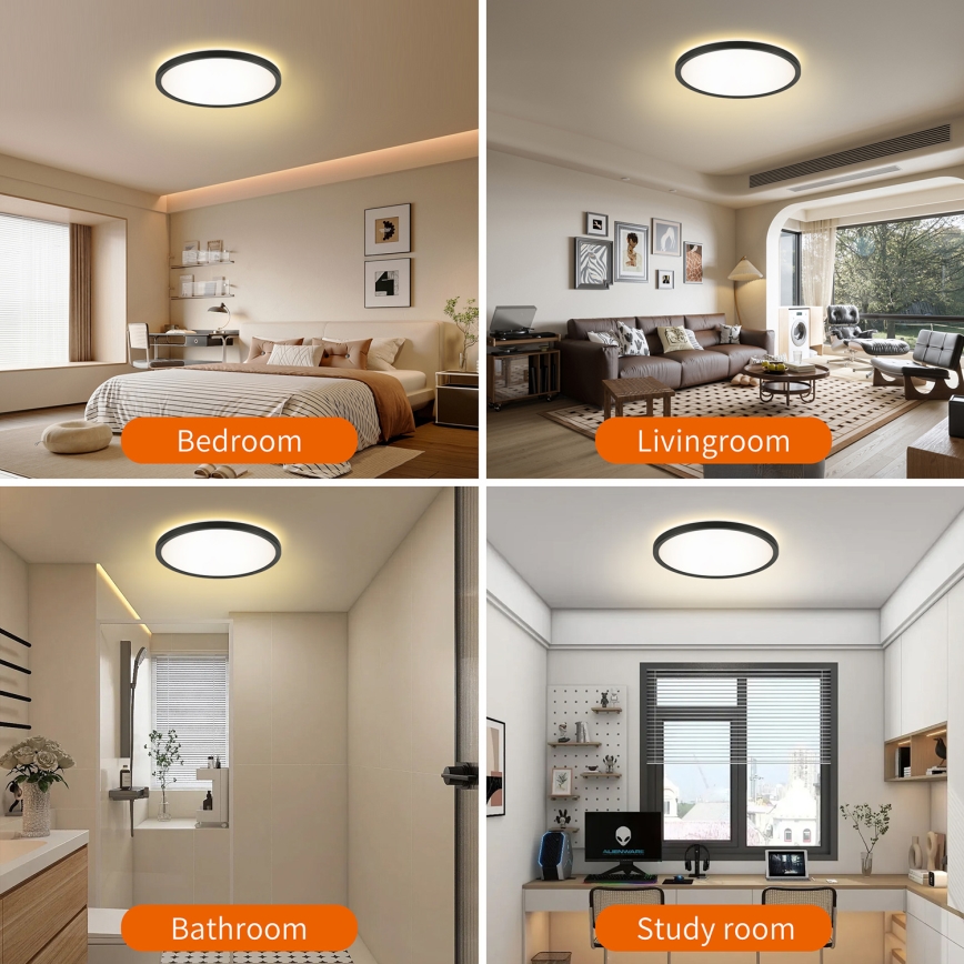 Brilagi - Plafoniera LED da bagno ULTRA SLIM LED/18W/230V diametro 30 cm nero IP54