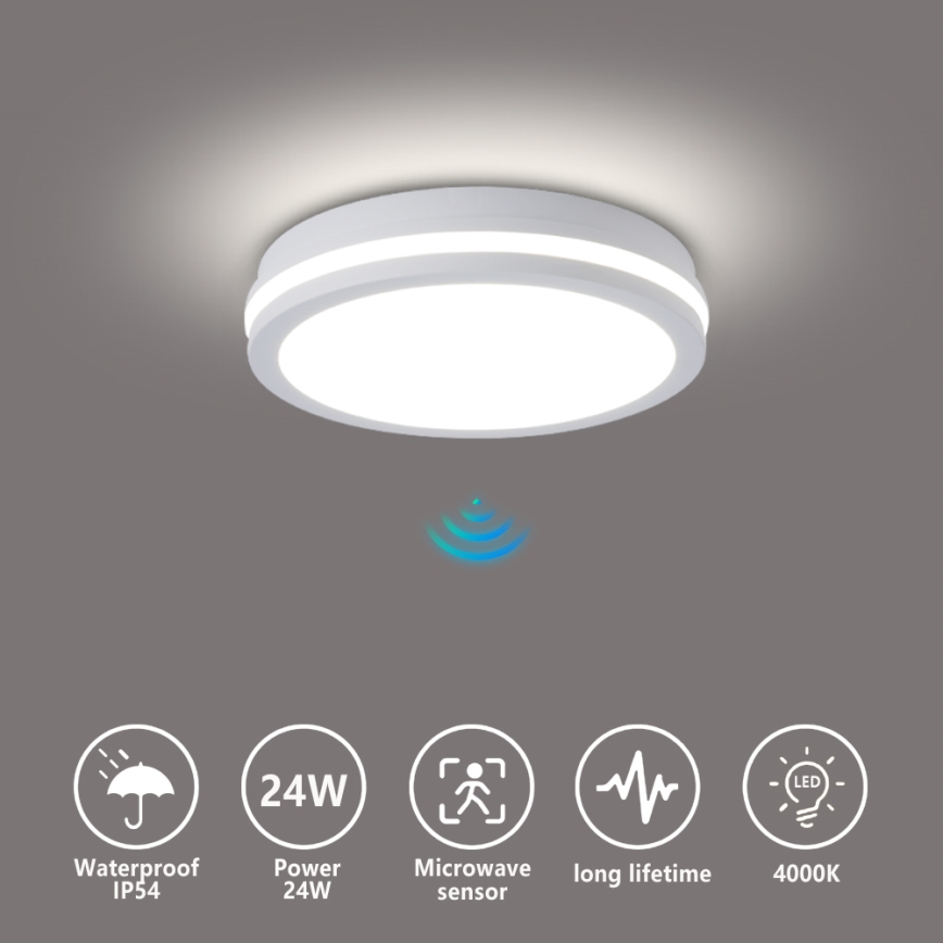 Brilagi - Plafoniera LED da esterno con sensore BENE LED/24W/230V Ø 26 cm bianco IP54