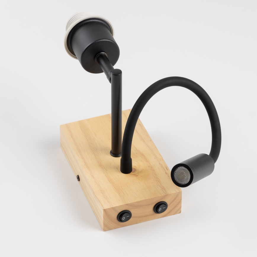 Brilagi - lampada da parete flessibile a LED NUBILA WOOD 1xE27/25W/230V + LED/3W rovere/nero/grigio chiaro