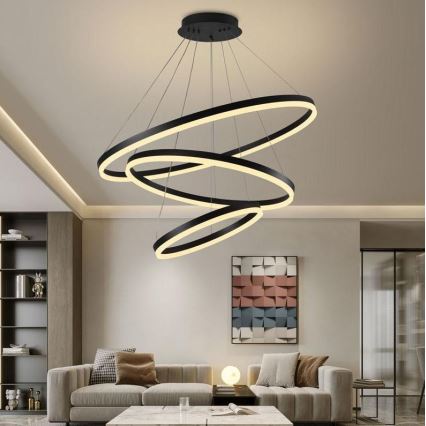 Brilagi - Sospensione LED dimmerabile CIRCLE LED/125W/230V 3000-6500K Ø 80 cm nero + telecomando