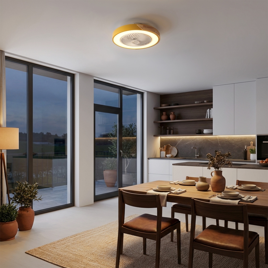 Brilagi - Plafoniera LED dimmerabile con ventilatore LED/38W/230V 3000-6500K Ø 50 cm oro/rovere + telecomando