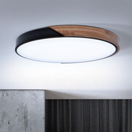 Brilagi - Plafoniera LED dimmerabile PILANA LED/60W/230V 3000-6500K rovere/nero diam. 58,5 cm + telecomando