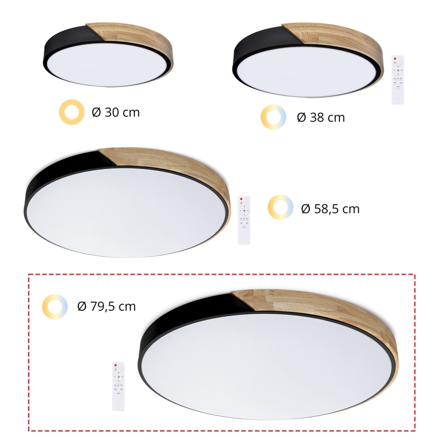 Brilagi - Plafoniera dimmerabile a LED PILANA LED/72W/230V 3000-6500K rovere/nero Ø 80 cm + telecomando