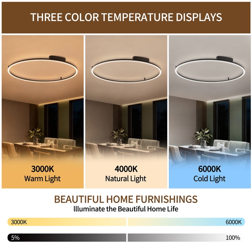 Brilagi - Plafoniera dimmerabile a LED PORTOFINO LED/85W/230V 3000-6000K Ø 120 cm nera + telecomando