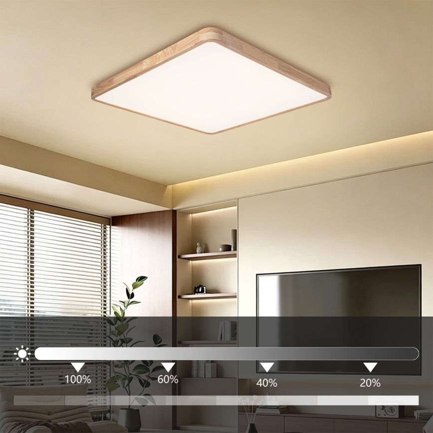 Brilagi - Plafoniera dimmerabile a LED WOODLINE SQUARE LED/100W/230V 3000-6000K rovere 80x80 cm + telecomando