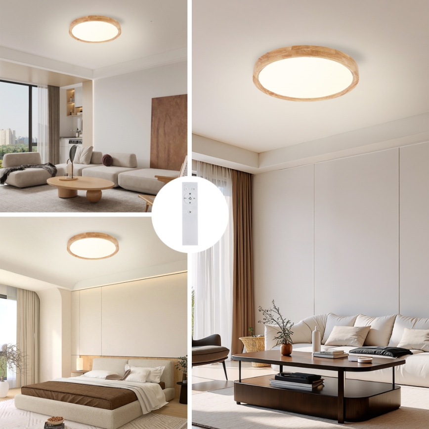Brilagi - Plafoniera LED dimmerabile WOODROUND LED/30W/230V 3000–6000K Ø 40 cm in legno CRI 90 + telecomando