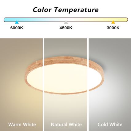 Brilagi - Plafoniera LED dimmerabile WOODROUND LED/30W/230V 3000–6000K Ø 40 cm in legno CRI 90 + telecomando